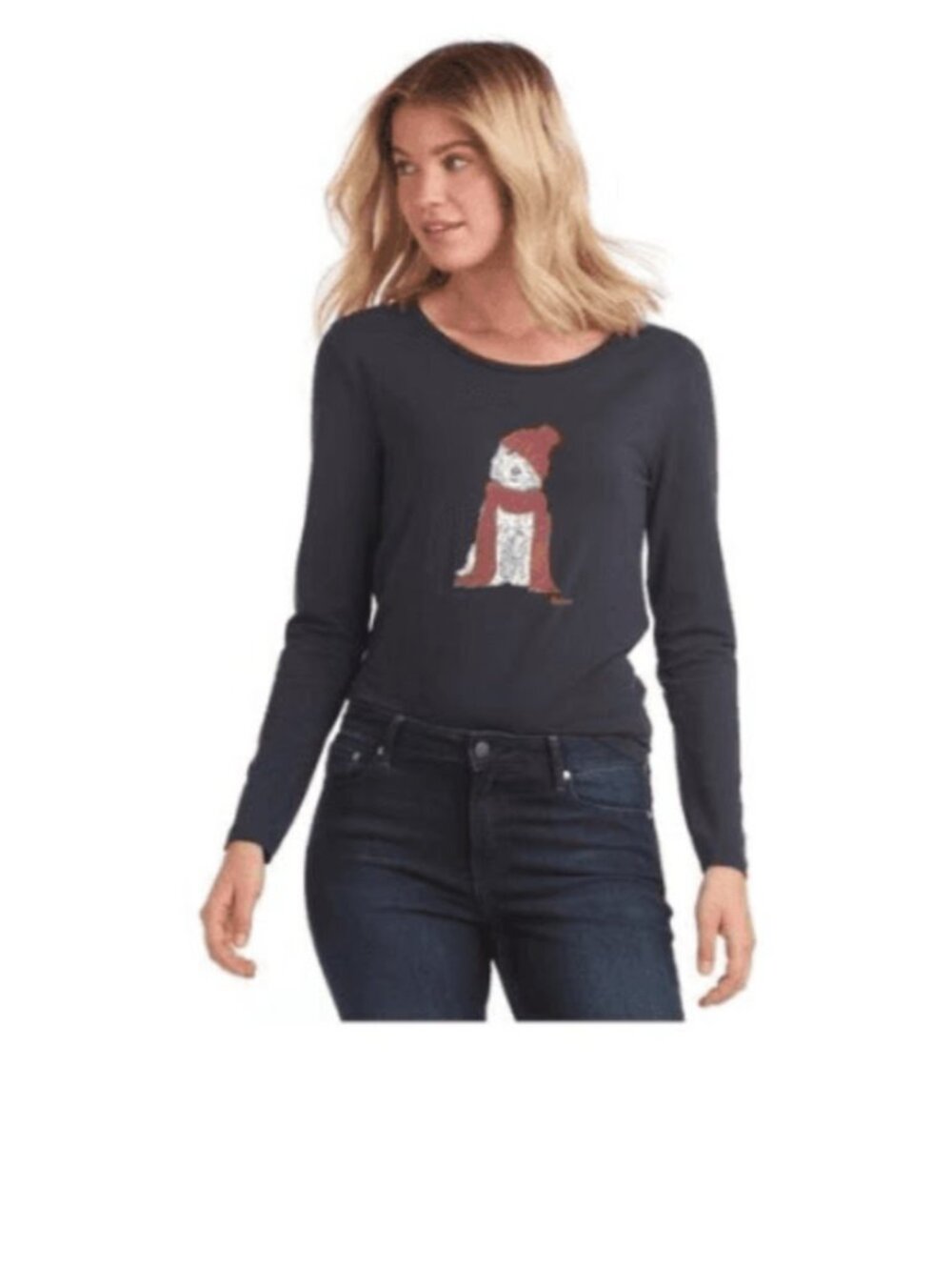 Barbour Farham Long Sleeve Dog Print Tee in Navy Preppy Casual Women's US 10 - Picture 3 of 9